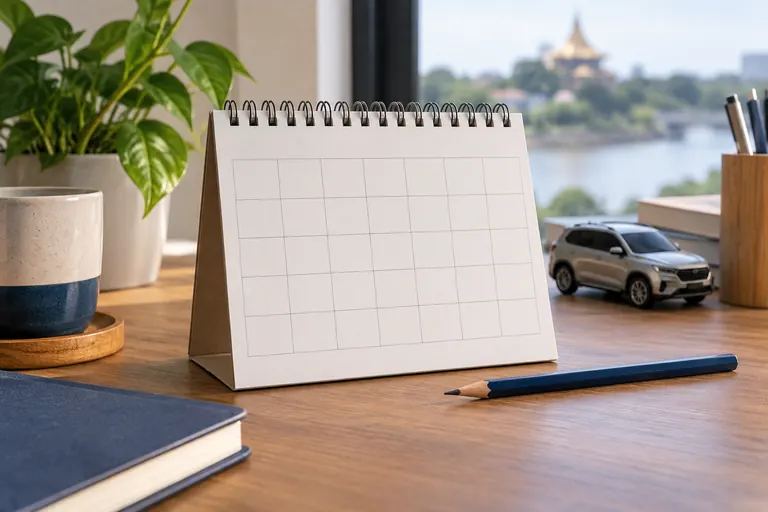 Grid kalendar tanpa tarikh dan pensel